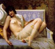 Guillaume Seignac Young-woman-on-a-settee oil painting artist